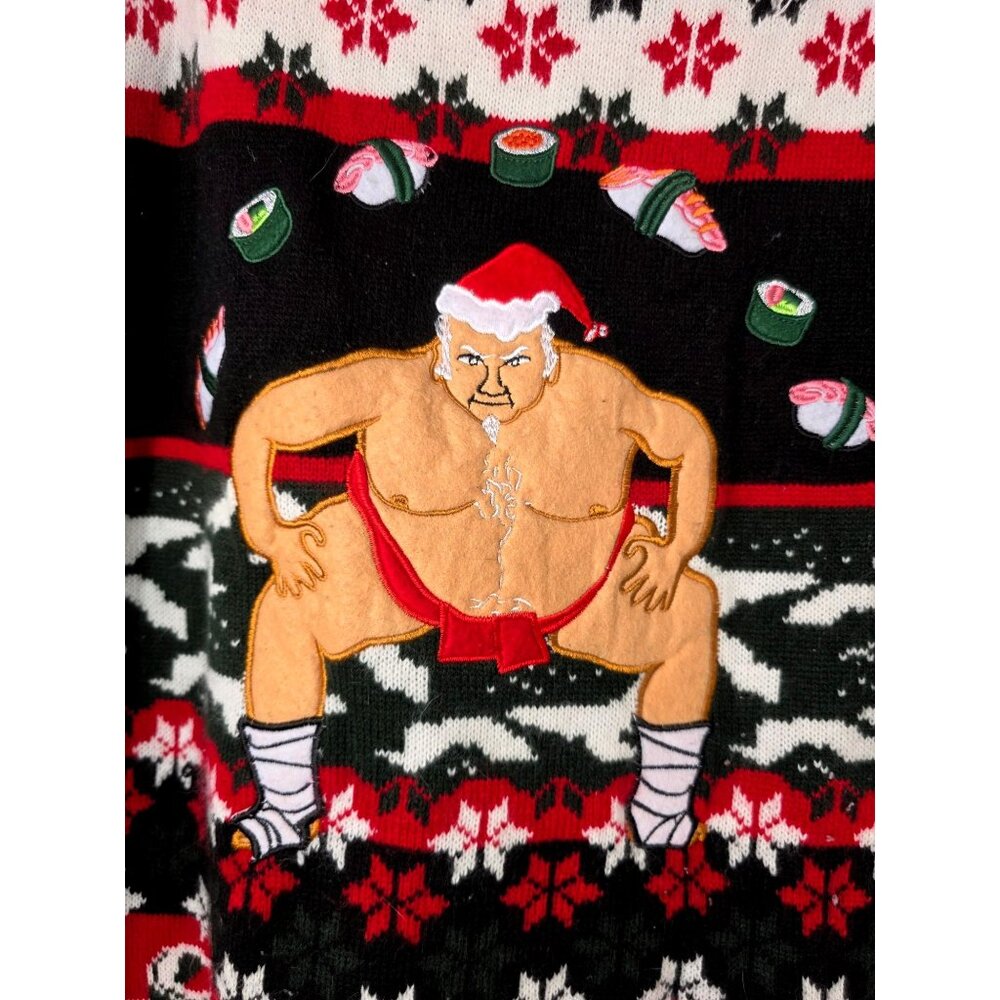 Sumo Santa Sushi Ugly Christmas Sweater Unisex XL Funny Novelty Holiday Pullover